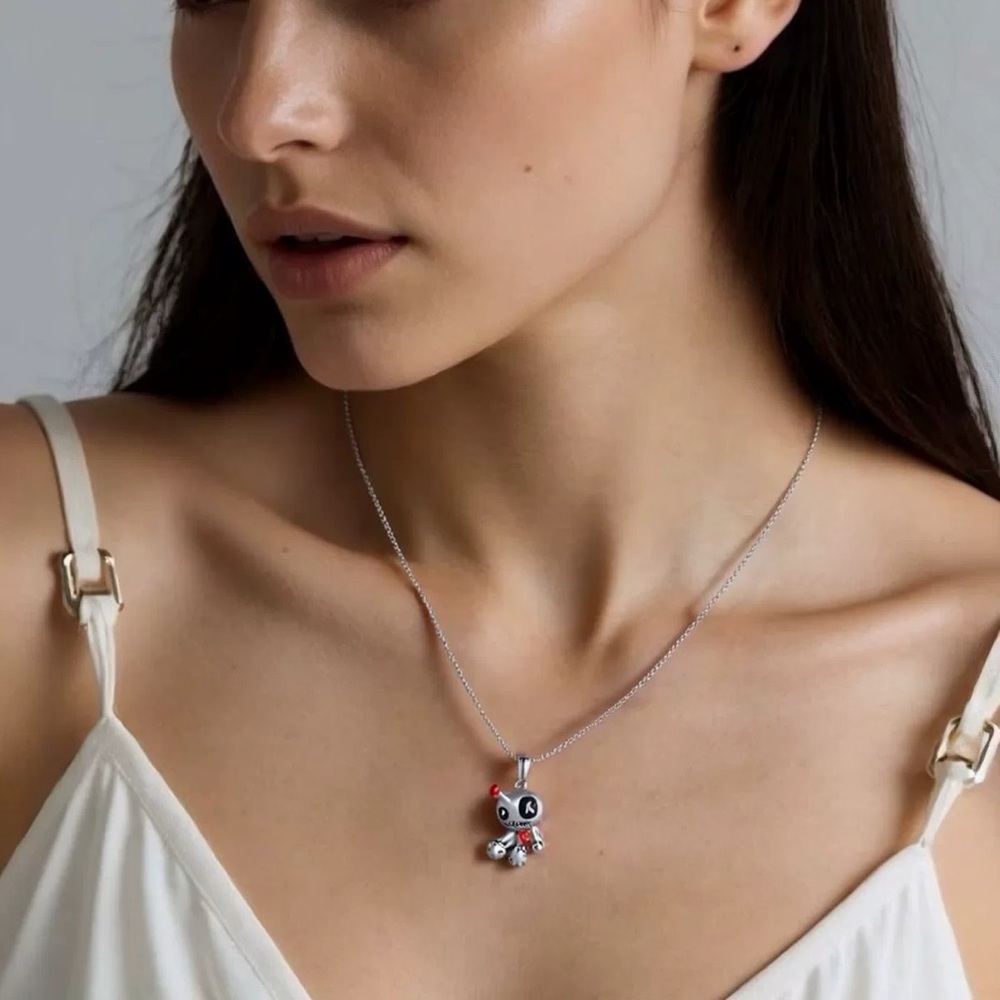 Anthropologie Sterling Silver Panda Pendant Necklace with Red Accent